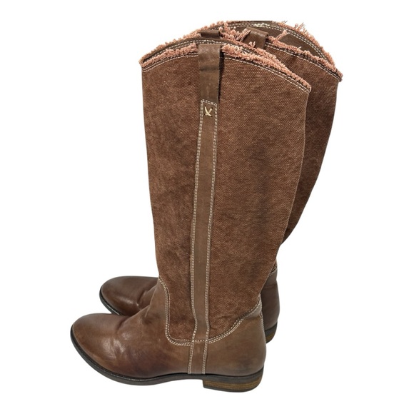 Sundance Catalog Brown Canvas & Leather Tall Riding Boots Women's US 7.5 EU 38 - Picture 3 of 11